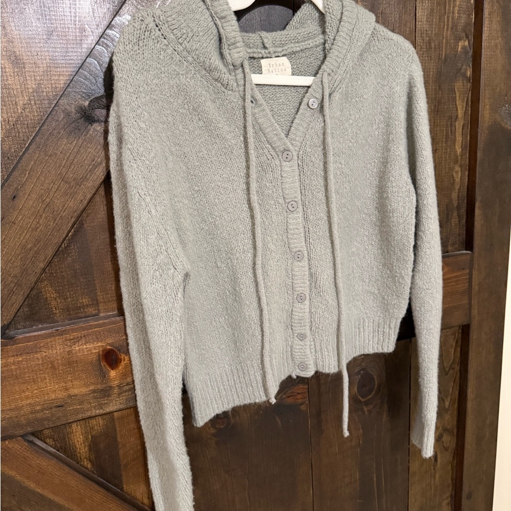 Cozy Gray Hooded Cardigan Sweater